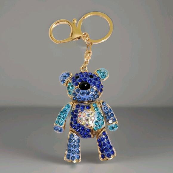 Adorable Jointed Teddy Bear Rhinestone Key Chain Purse Backpack Charm Keychain - Picture 2 of 4